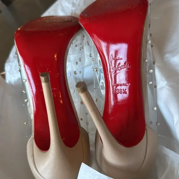 Christian Louboutin degrastrass nude pvc crystal Preowned 100mm stiletto 38.5 - Picture 11 of 14